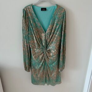 Vici Shimmering Teal and Gold Long Sleeve Dress